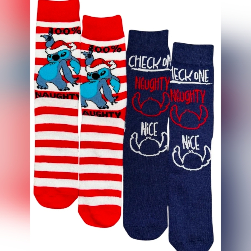 Disney Stitch Naughty or Nice Christmas Socks Set NWT